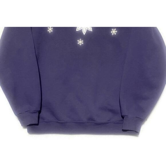 Jerzees Purple Christmas Sweater Large Long Sleeve With White Snowflakes - Picture 7 of 7